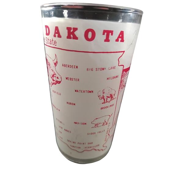 Vintage State Of South Dakota Souvenir Frosted Drinking Glass Hazel Atlas Flaw - Picture 8 of 14
